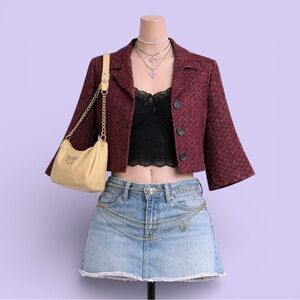 Jones New York Burgundy Textured 3/4 Bell Sleeve Blazer Size 8 Officecore Classy